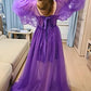 Purple puff sleeves long sleeves long ball gown evening dress gh1075
