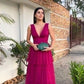 Purple Fashion Elegant V-neck Long Tulle Ball Gown Evening Dress Wedding Guest Party Dress gh3325