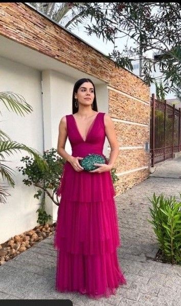 Purple Fashion Elegant V-neck Long Tulle Ball Gown Evening Dress Wedding Guest Party Dress gh3325