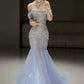 Blue gorgeous shiny beautiful off-shoulder exquisite beading long tulle mermaid slim fishtail skirt ball gown formal evening gown wedding dress gh3559