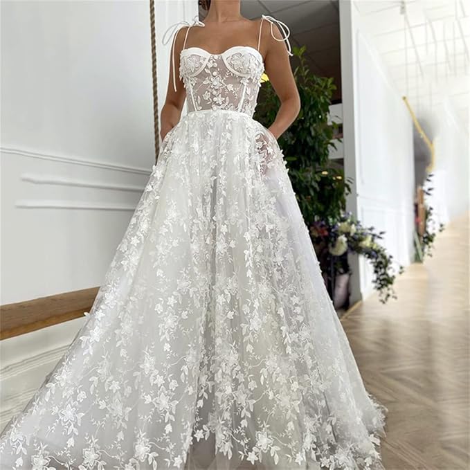 Lace See-Through Underwired White Color Wedding Maxi Dress gh1791