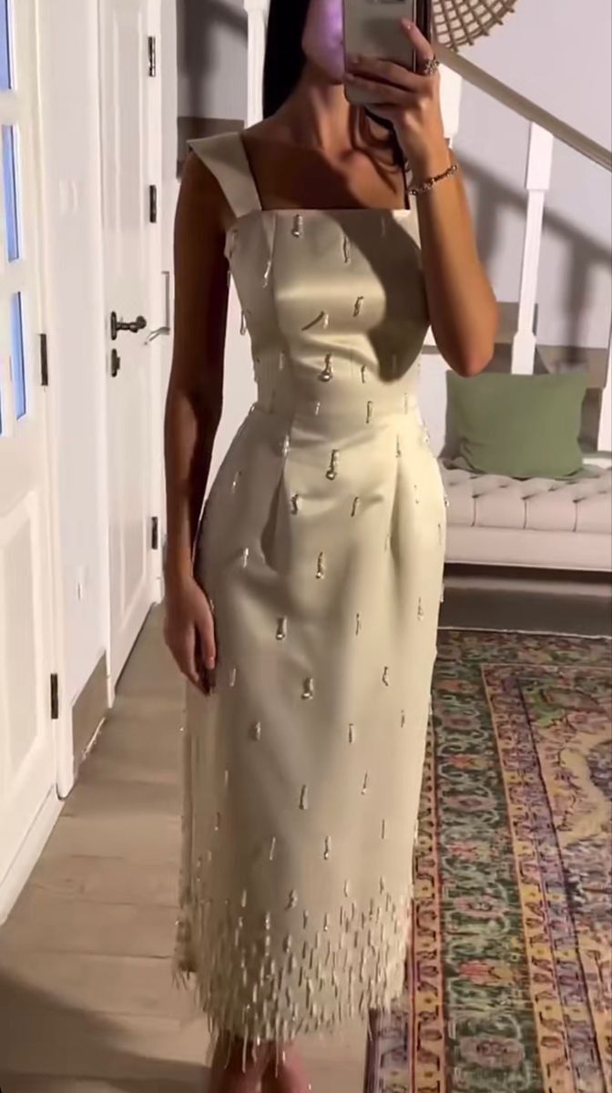 girlhomeshops-Weißes mittellanges Satin-Ballkleid mit exquisiten Perlen, Brautkleid, Abendkleid, gh5746