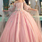 Pink delicate floral applique fairy long sleeves long tulle ball gown evening dress gh2279