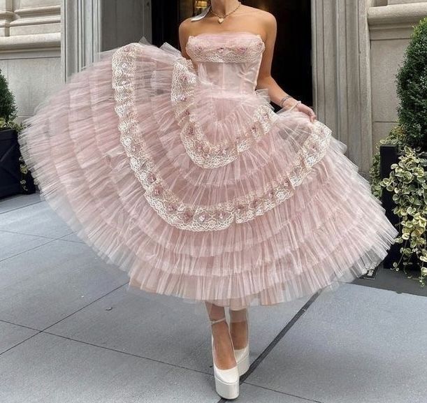 Pink Sweet Cute Floral Lace Long Tulle Prom Dress Evening Dress Party Dress Homecoming Dress gh3296