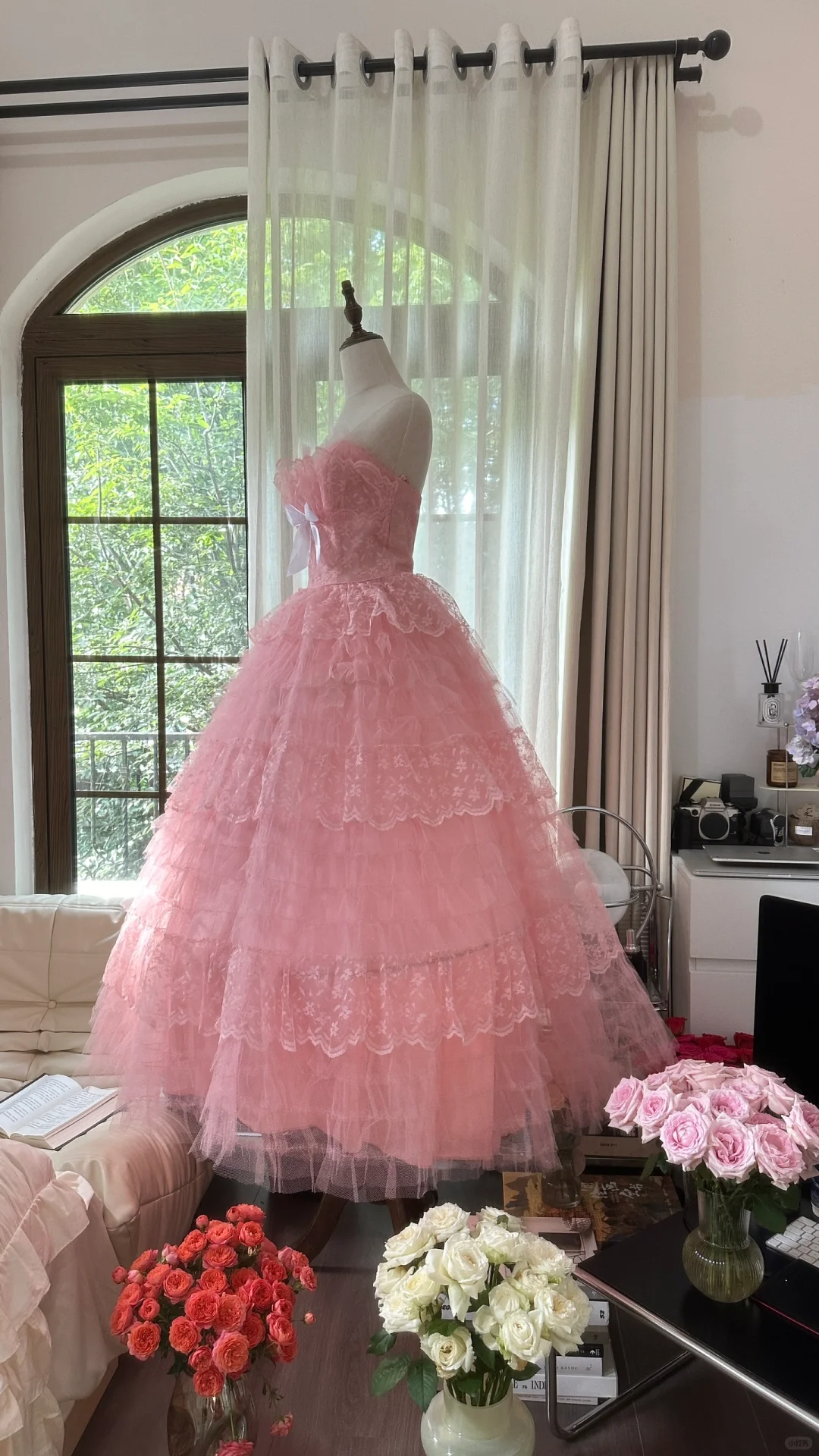 Robe de soirée princesse en tulle rose, élégante et exquise, avec nœud en dentelle, robe de bal, robe d'anniversaire, robe de cérémonie pour adulte, gh4033