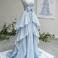 Robe de soirée longue en tulle à volants de style rococo, bleu doux et esthétique, gh4729