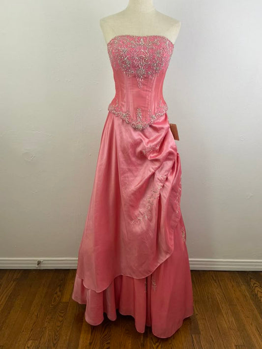 Robe de soirée longue en satin rose, magnifique, scintillante, exquise et délicate, avec perles, gh3584