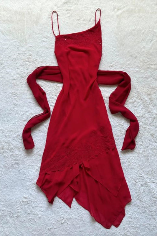 girlhomeshops-Evening Gown Red Delicate Lace And Beaded Long Chiffon Evening Gown gh6100