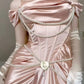 Pink vintage pearl beading long satin formal Prom dress evening dress party dress bridesmaid dresses gh4899