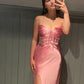 Pink Fashion Simple Elegant Floor Length Corset Long Satin Slit Ball Gown Evening Dress Party Dress Prom Dress gh3829
