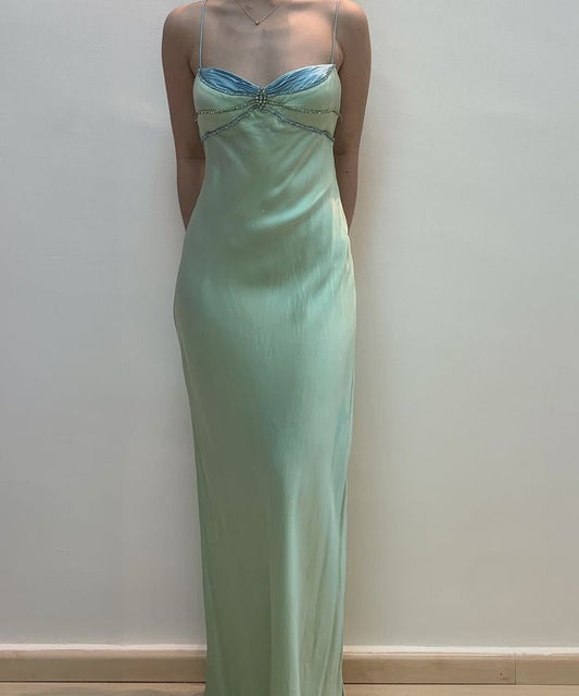 Green vintage elegant rhinestone gemstone beaded embellished long ball gown evening dress gh3030