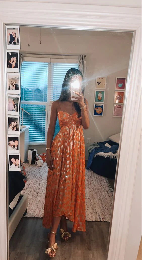 Orange New Arrival Fashion A-Line Long Elegant Prom dress Evening Dress Party Dress gh3450