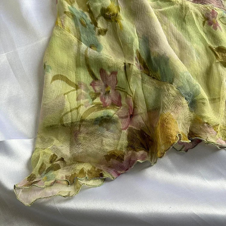 Robe de soirée longue en mousseline de soie, élégante et florale, verte, avec perles, gh4233