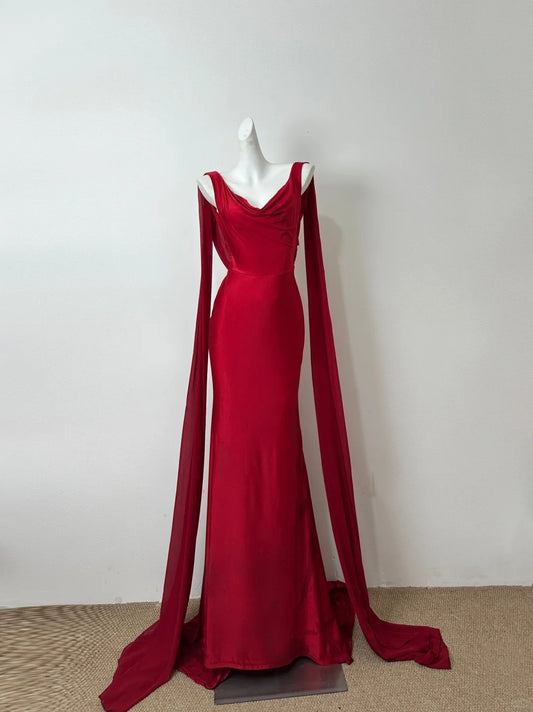Girlhomeshops – Rotes, schwingendes Neckholder-Rückenband, langes Satin-Ballkleid, Partykleid gh5478