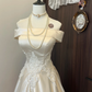 White Delicate Floral Applique Long Satin Ball Gown Evening Gown Wedding Dress gh4292