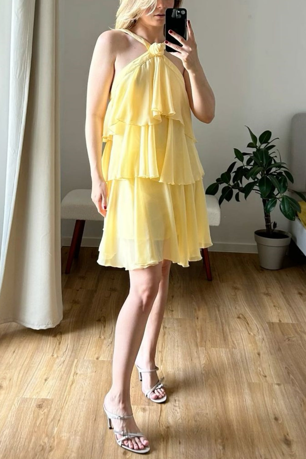 girlhomeshops-Yellow floral suspender short homecoming dress chiffon girlfriend dress sister dress gh5800