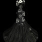 girlhomeshops-Evening dress Black mermaid-inspired floral gown, uniquely elegant dark mermaid long tulle ball gown/evening dress. gh6138