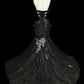 girlhomeshops-Evening dress Black mermaid-inspired floral gown, uniquely elegant dark mermaid long tulle ball gown/evening dress. gh6138