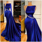 Blaues wunderschönes glänzendes langes Schlitz elegantes bodenlanges Ballkleid Abendkleid Partykleid gh3232