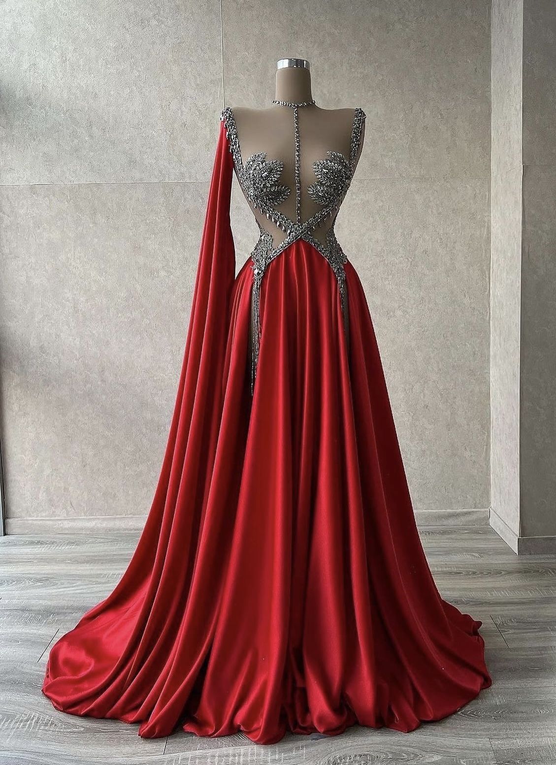 Girlhomeshops-Rot wunderschöne exquisite Perlen sexy elegante lange Satin Ballkleid Abendkleid Partykleid gh5402