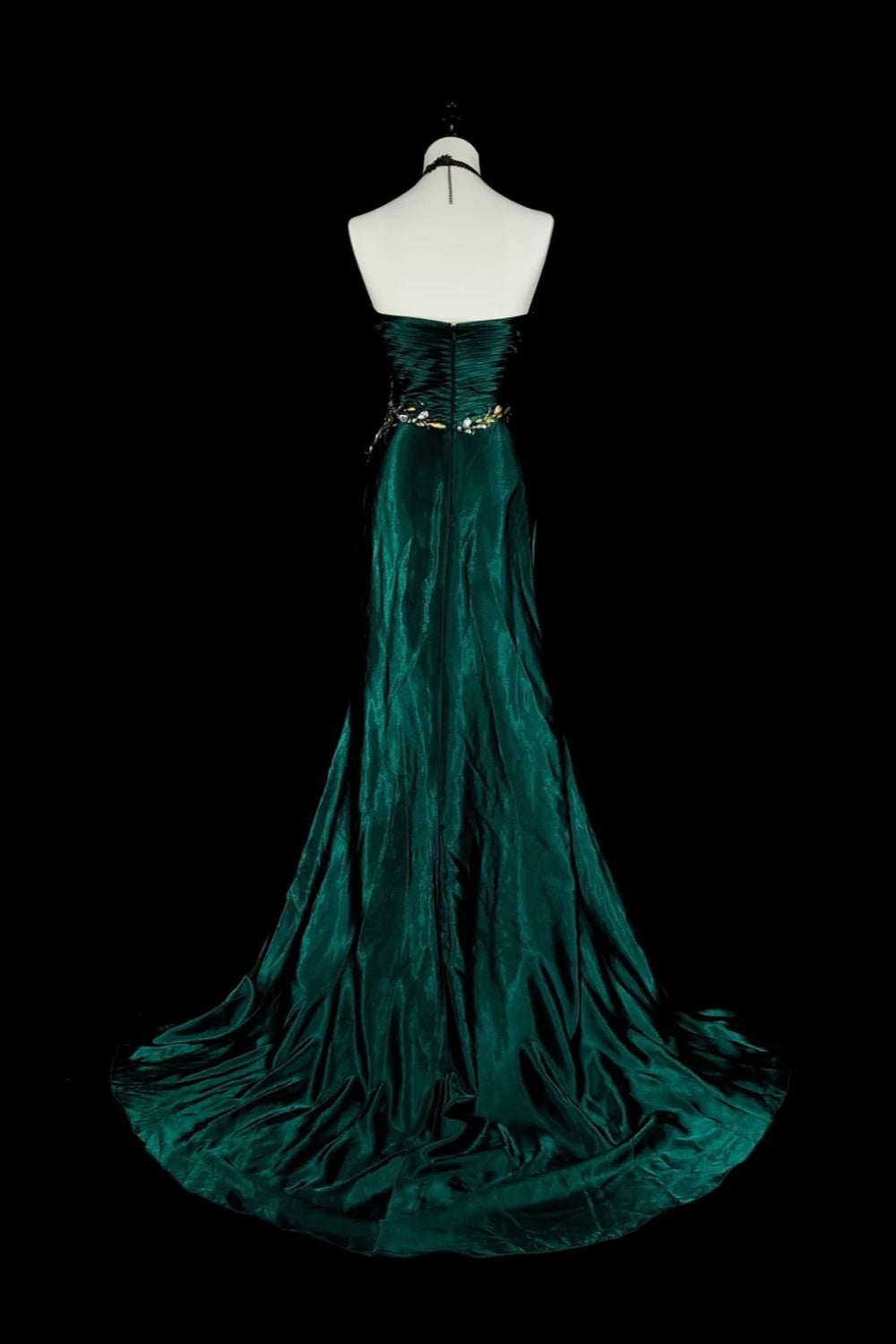 girlhomeshops- Green Retro Beaded Trailing Evening Gown gh6213