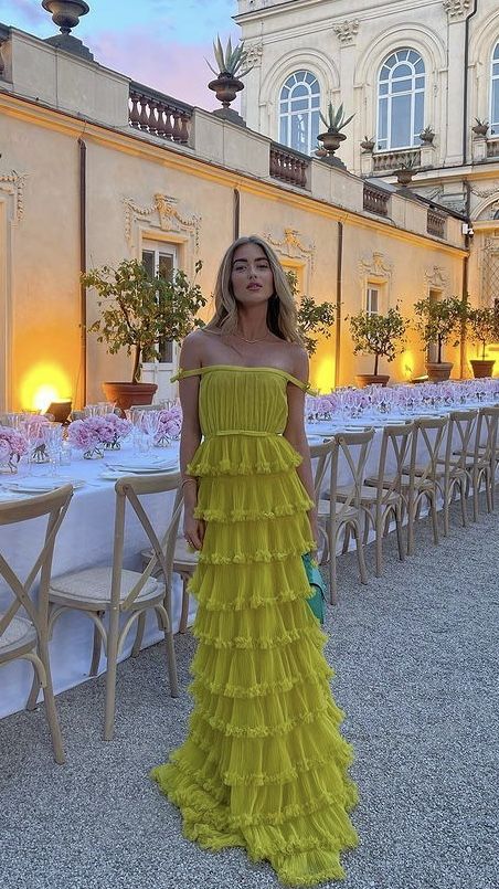 Blue/Yellow Off Shoulder A-Line Tiered Long Chiffon Ball Gown Elegant Ruffle Floor Length Prom Dress Evening Gown Wedding Party Dress gh3656