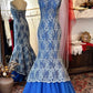 Blue & White Lace Bandeau Mermaid Dress: Heavy Embroidery, Gradient dress, High-end Banquet Maxi Dress gh6585