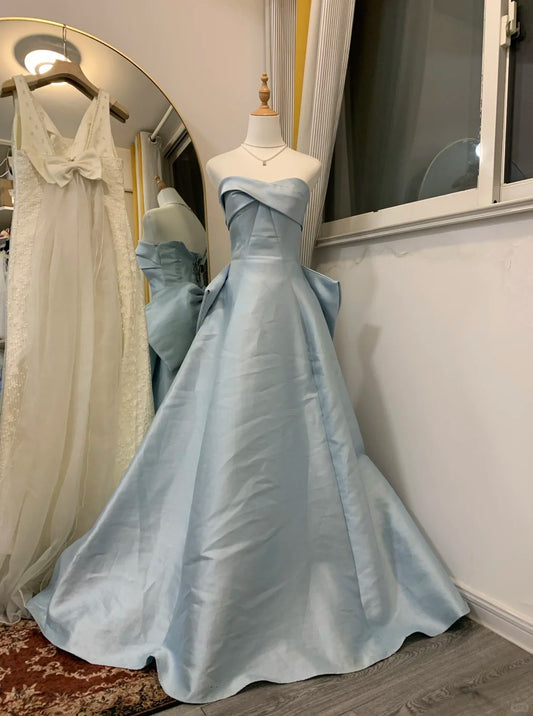 Robe de soirée longue en satin bleu, simple et élégante, gh4571