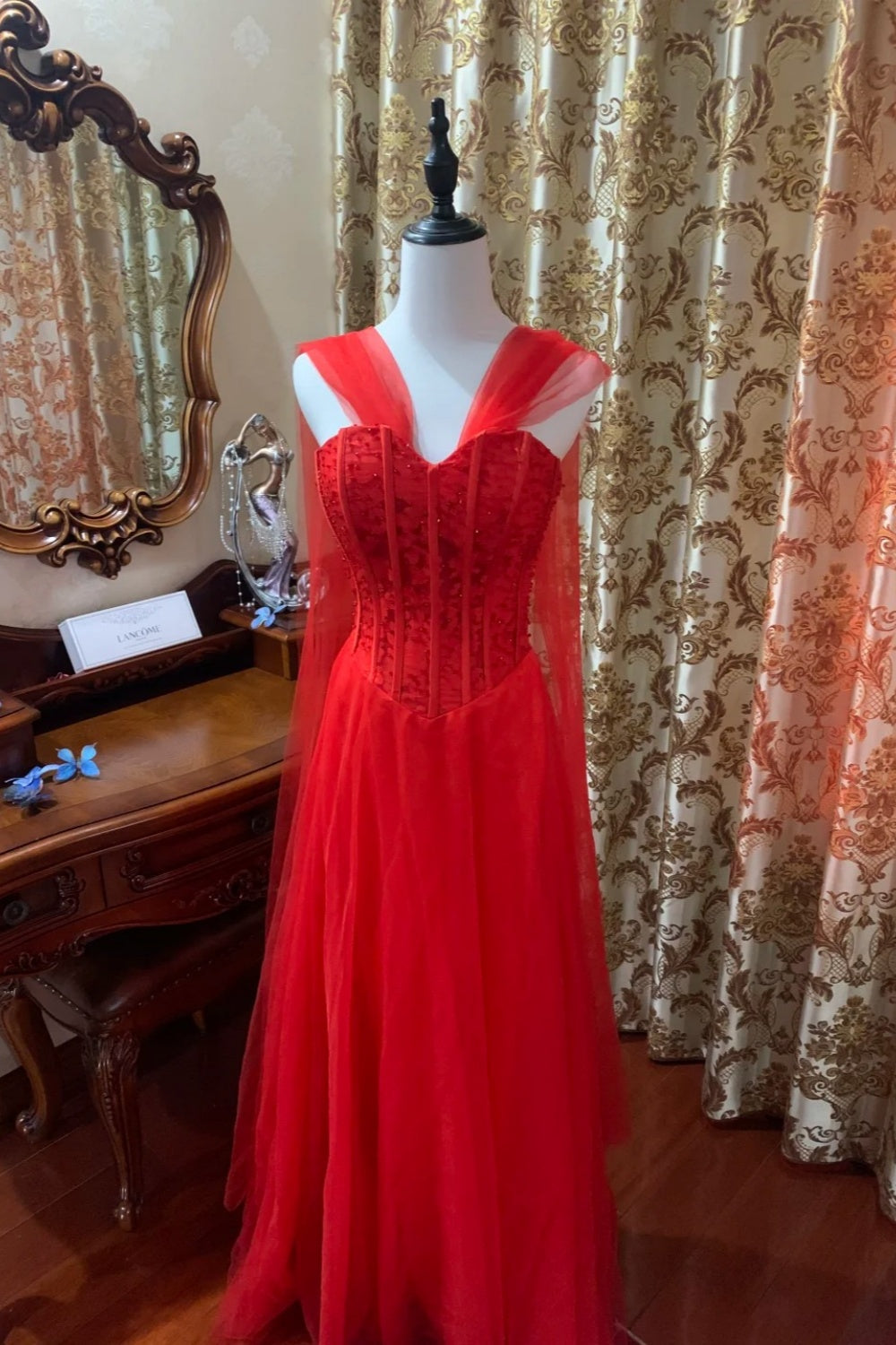 girlhomeshops-Red, Passionate, Exquisitely Beaded Long Formal Ball Gown gh6302