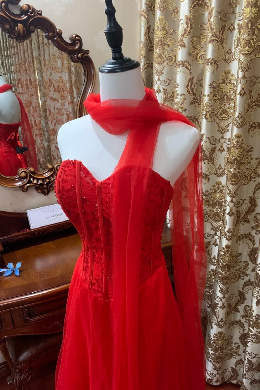 girlhomeshops-Red, Passionate, Exquisitely Beaded Long Formal Ball Gown gh6302