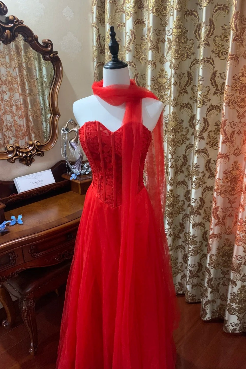 girlhomeshops-Red, Passionate, Exquisitely Beaded Long Formal Ball Gown gh6302