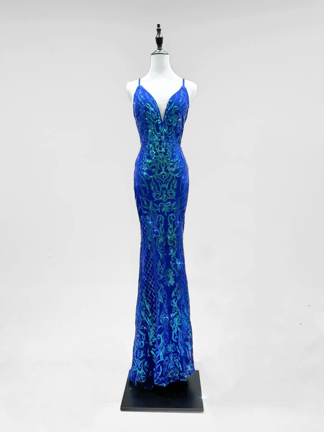 Girlhomeshops-Blau glänzende Mode Pailletten lange Ballkleid Geburtstag Partykleid gh5420