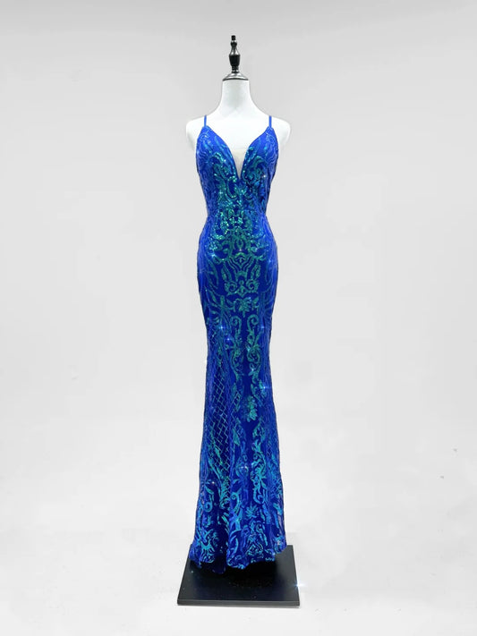 Girlhomeshops-Blau glänzende Mode Pailletten lange Ballkleid Geburtstag Partykleid gh5420