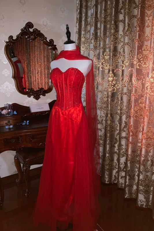 girlhomeshops-Red, Passionate, Exquisitely Beaded Long Formal Ball Gown gh6302