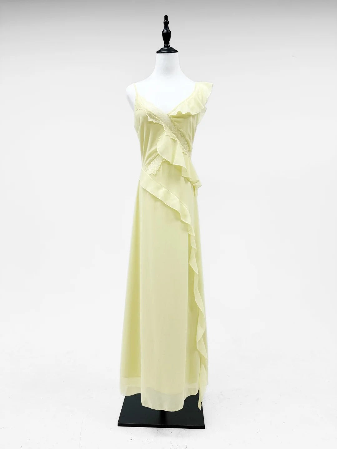 Girlhomeshops-Gelbes Chiffon-Langballkleid mit Rüschen, Geburtstagspartykleid, gh5421