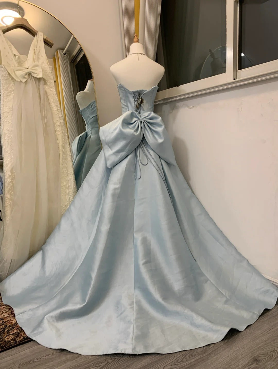 Robe de soirée longue en satin bleu, simple et élégante, gh4571