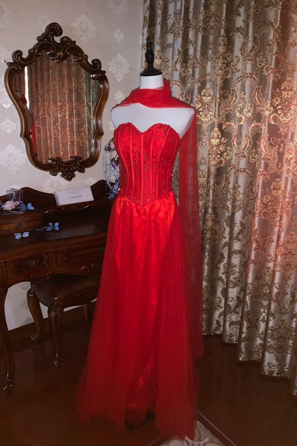 girlhomeshops-Red, Passionate, Exquisitely Beaded Long Formal Ball Gown gh6302