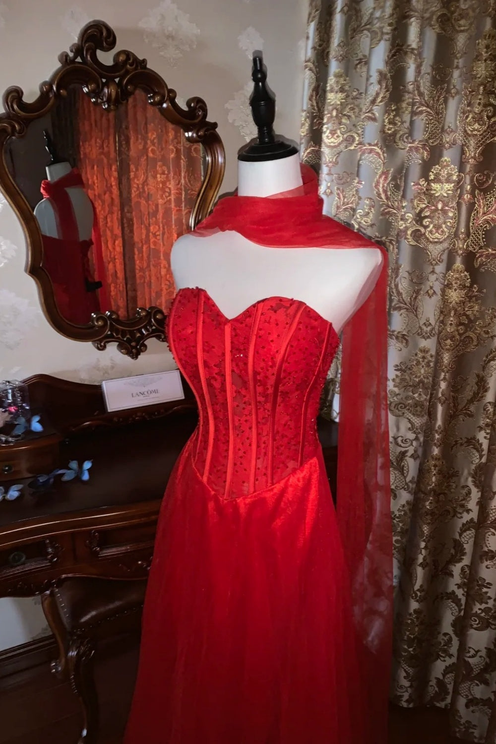 girlhomeshops-Red, Passionate, Exquisitely Beaded Long Formal Ball Gown gh6302