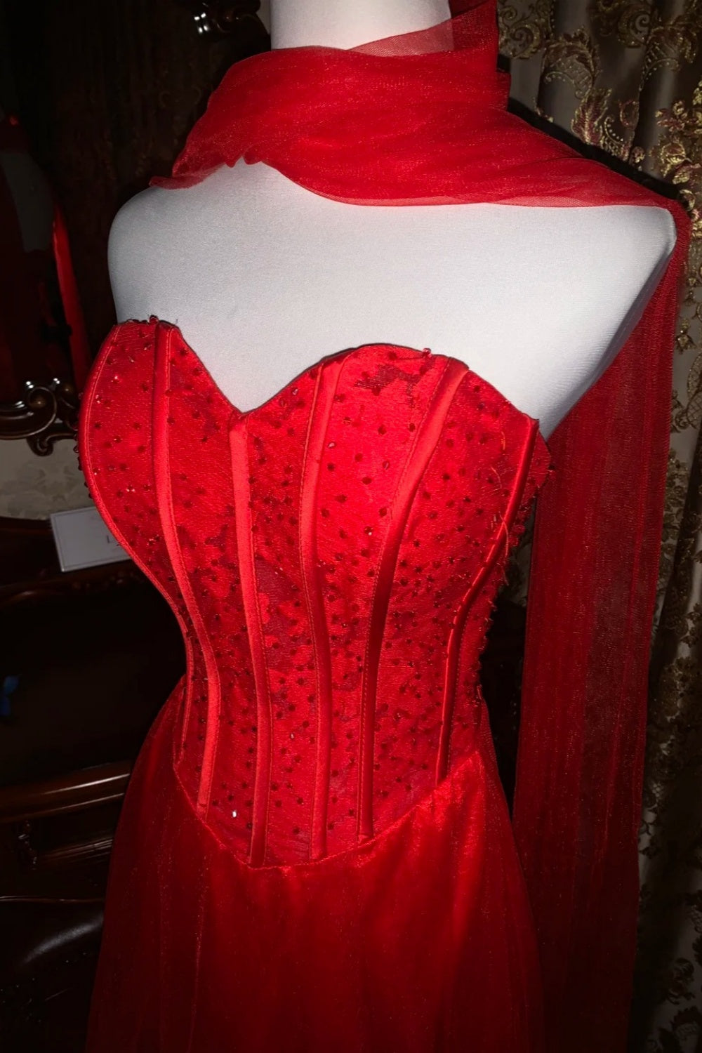 girlhomeshops-Red, Passionate, Exquisitely Beaded Long Formal Ball Gown gh6302