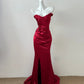 Red shiny fashion elegant long floor-length trailing satin sexy slit ball gown evening dress party dress prom dress gh4053
