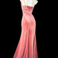 Pink shiny simple fashion elegant sweetheart neckline one shoulder long velvet sequined tulle floor-length trailing ball gown evening dress prom dress gh4073
