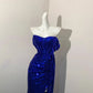 Blue Fashion Sparkling Elegant Spaghetti Straps Floor Length Sexy Slit Sequin Ball Gown Evening Gown Party Dress Prom Gown gh3745