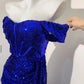 Blue Fashion Sparkling Elegant Spaghetti Straps Floor Length Sexy Slit Sequin Ball Gown Evening Gown Party Dress Prom Gown gh3745