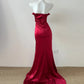 Red shiny fashion elegant long floor-length trailing satin sexy slit ball gown evening dress party dress prom dress gh4053
