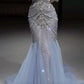 Blue gorgeous shiny beautiful off-shoulder exquisite beading long tulle mermaid slim fishtail skirt ball gown formal evening gown wedding dress gh3559
