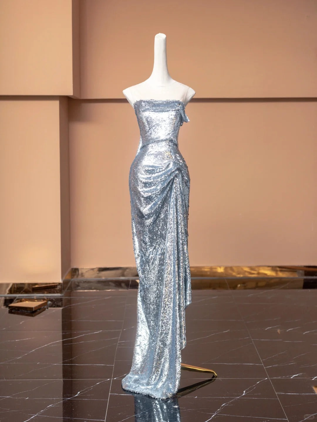 Silver Sparkle Sequin Long Prom Dress Evening Dress Party Dress gh4865