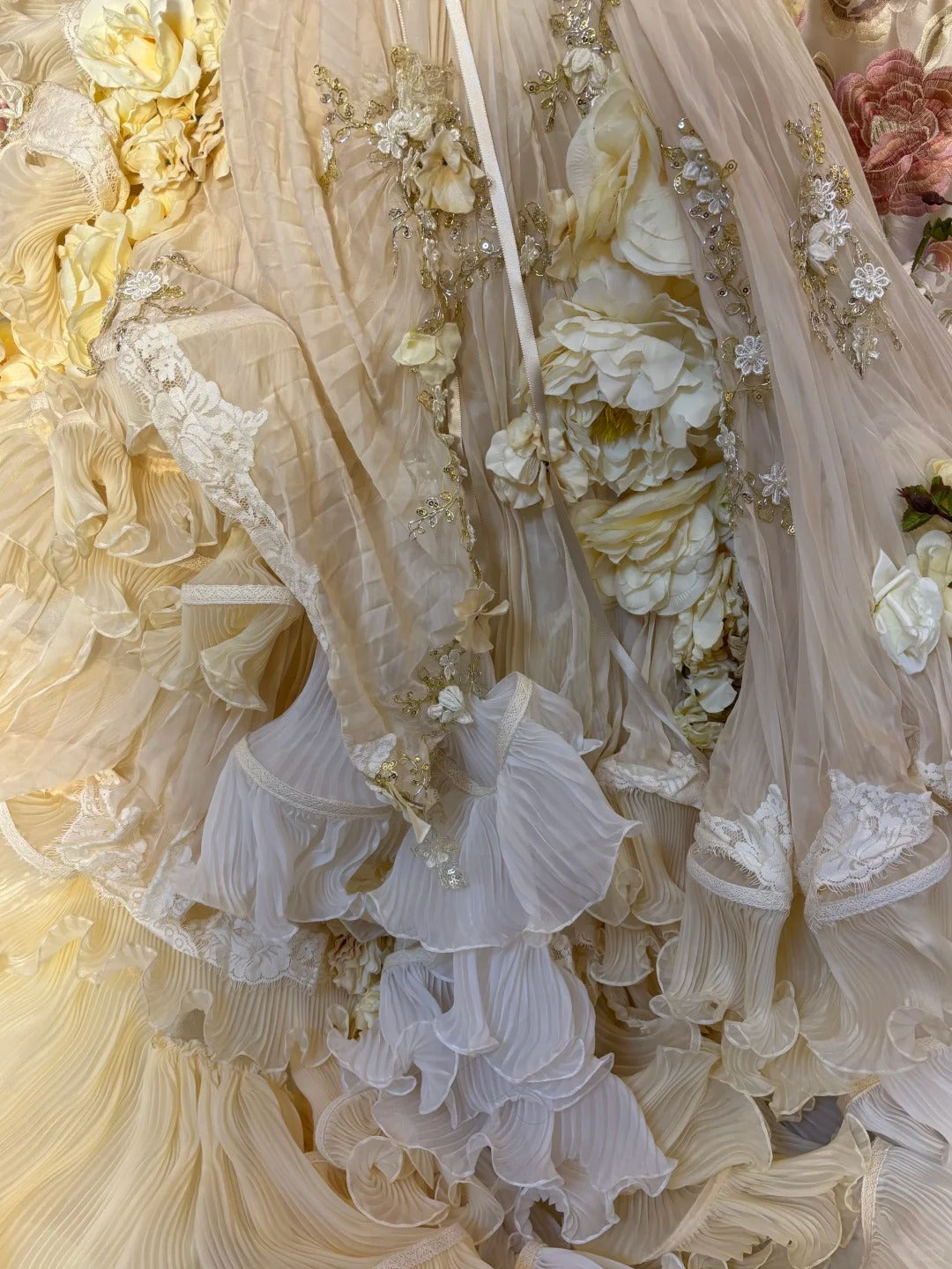 Gelbes langes Ballkleid mit Blumenmuster und Perlen aus Tüll, Abendkleid für Erwachsene, Hochzeitskleid gh4572