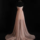 girlhomeshops-Light Pink Lace and Chiffon Sleeveless High-Low Train Evening Gown gh6306