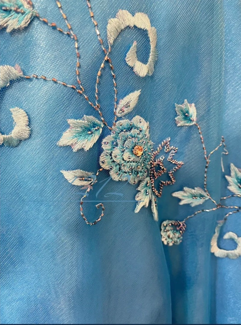 Robe de soirée longue en satin bleu à fleurs, élégante, robe de demoiselle d'honneur, gh4464