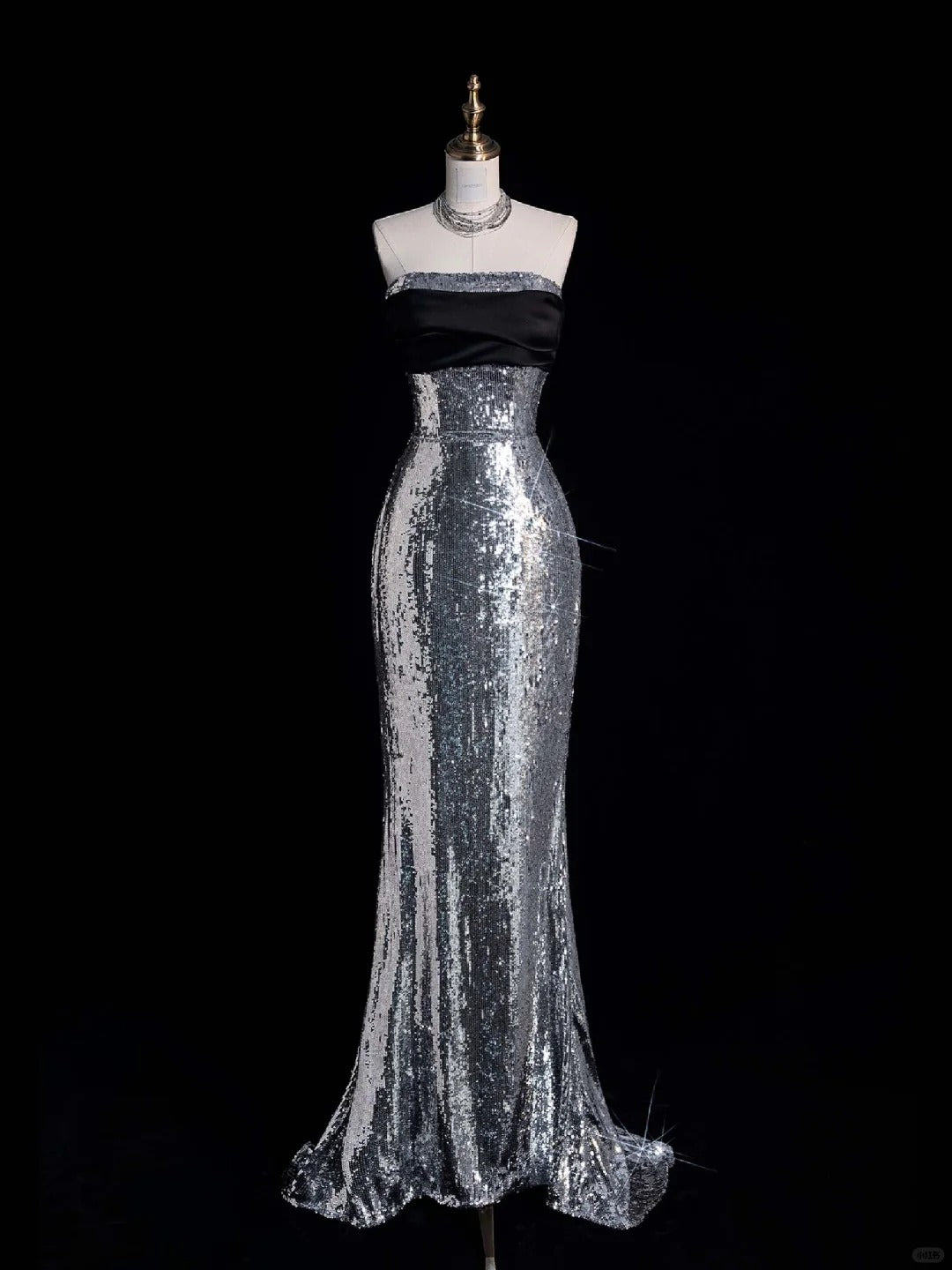 Silver sequins shiny gorgeous elegant beautiful long sequins floor-length ball gown evening dress gh4112